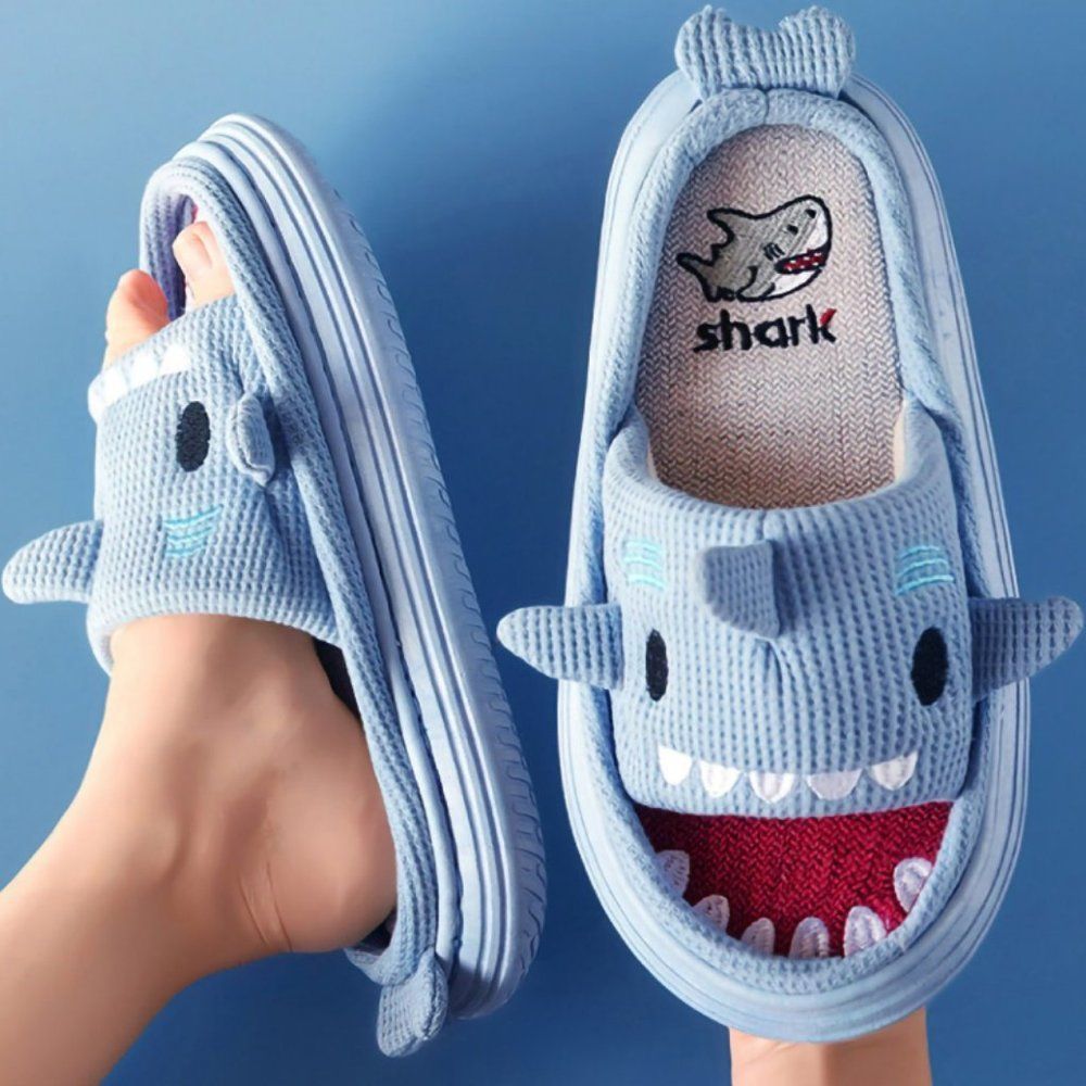 JAWS Blue Shark Slippers | Women Kids Cotton Home Indoor Shoes Winter